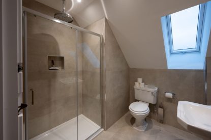 The en-suite shower room at Lochan Cottage, Perthshire