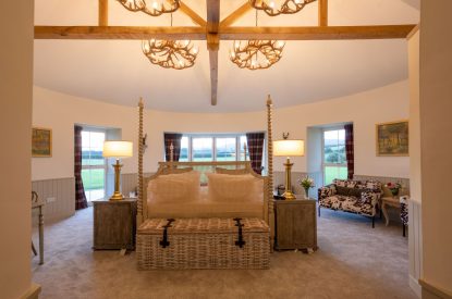 A king sized bedroom at Rowanrigg Steading, Perthshire