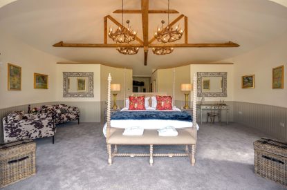 A king sized bedroom at Rowanrigg Steading, Perthshire