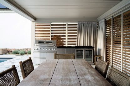 The outdoor kitchen and dining area at White Exeter House, Devon