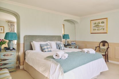 A super king sized bedroom at Hockham House, Norfolk Coast