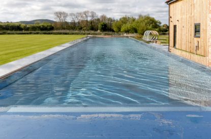 The heated swimming pool at Penelope's Tower, Wiltshire
