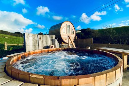 The hot tub and sauna at Seascape House, Cornwall