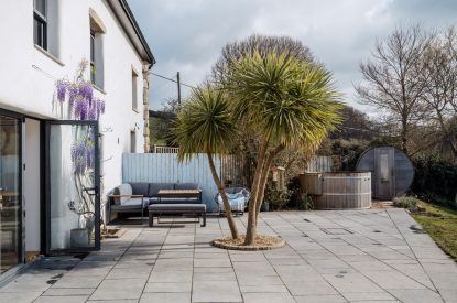 The sun terrace at Wisteria Farmhouse, Cornwall