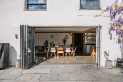 The terrace at Wisteria Farmhouse, Cornwall