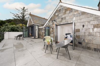 The sun terrace at Watergate House, Cornwall
