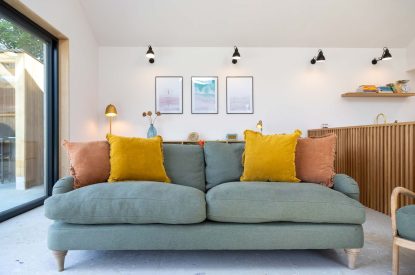 The lounge space at Woodlark, Devon