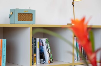 The living room at Woodlark, Devon