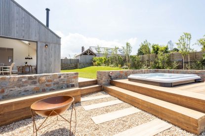 The hot tub area at Woodlark, Devon