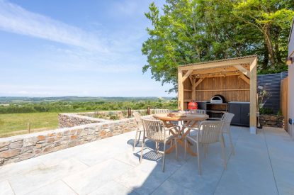 The outdoor kitchen area at Woodlark, Devon
