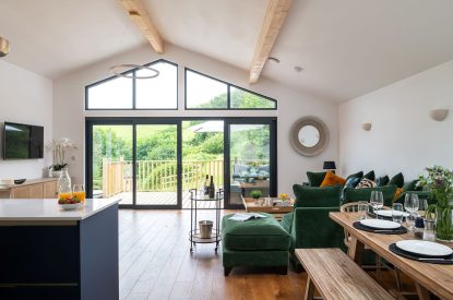 The open plan living space at Bracken Barn, Devon