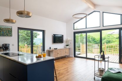 The open plan living space at Bracken Barn, Devon