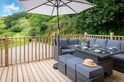Outdoor seating area at Bracken Barn, Devon