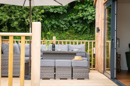 Outdoor seating area at Bracken Barn, Devon
