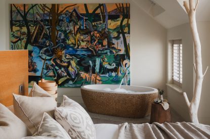 A free standing bath at Ocean View, Cornwall