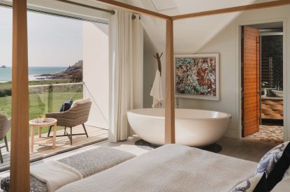 A king size bedroom at Ocean View, Cornwall