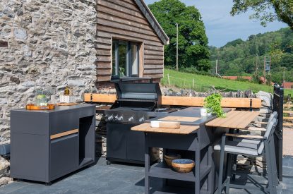 The outdoor kitchen area at Swn y Nant, Wrexham
