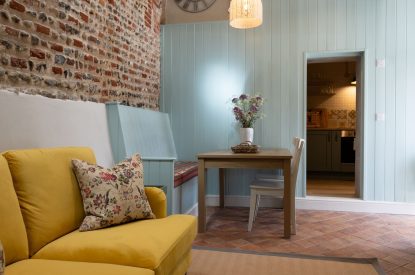 Open plan living space at Sandford Snug, Norfolk Coast