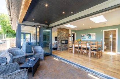 Outdoor seating area at Shepherd's Lodge, Somerset