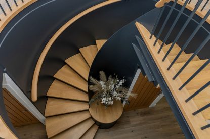 The spiral staircase at Aurora Skies, Cornwall
