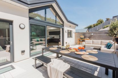 The outdoor dining space at Aurora Skies, Cornwall
