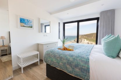 A super king sized bedroom at Aurora Skies, Cornwall