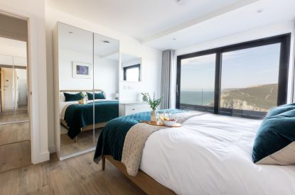 A king sized bedroom at Aurora Skies, Cornwall
