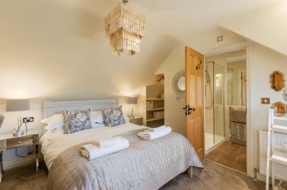 A king sized bedroom at Primrose Cottage, Yorkshire