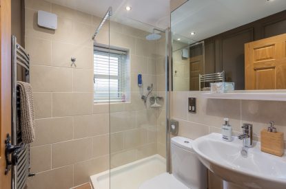 A shower room at Primrose Cottage, Yorkshire