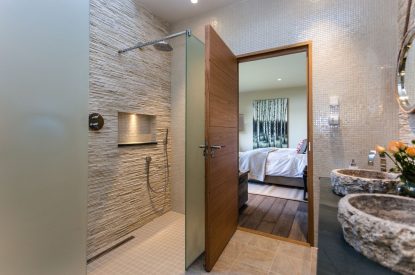 An en-suite shower room at Lake View Lodge, Lake District
