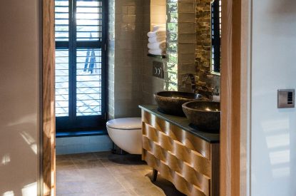An en-suite shower room at Lake View Lodge, Lake District