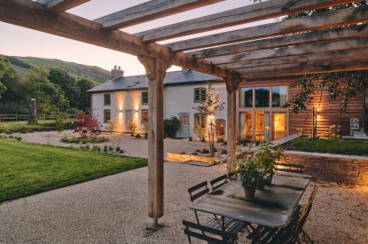Outdoor dining space at Mill House, Powys