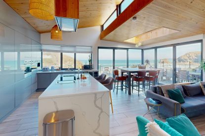 The open plan kitchen and dining area at The Tide House, Cornwall