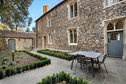 Outdoor dining area at The Priory Retreat, Essex