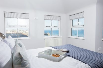 Sea views from the bedroom at Harbourview House, Cornwall