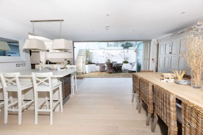 The open plan kitchen dining room at Harbourview House, Cornwall