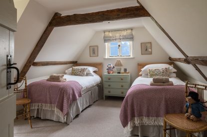 The twin bedroom at Buxton Farmhouse, Norfolk