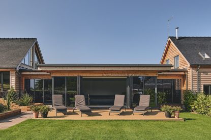 The sun loungers and garden at Big Barn, Welsh Borders