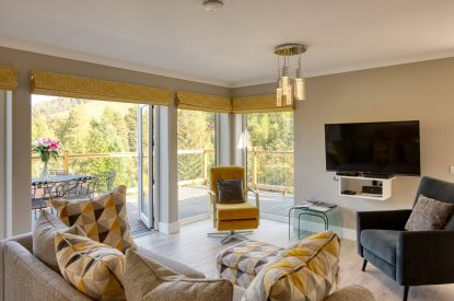 The living room at Pine Cabin, Loch Lomond