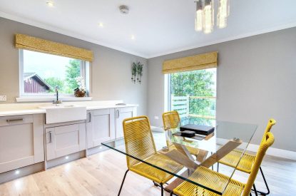 The dining room at Pine Cabin, Loch Lomond