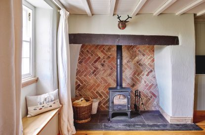 The log burner at Orchard Cottage, Anglesey