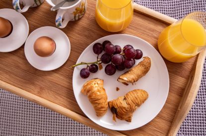 Breakfast on a tray at Rose Cottage, Isle of Wight