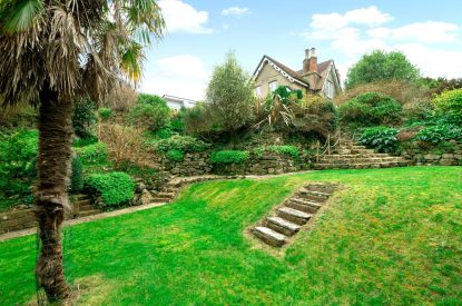 Steps leading down to the garden at Rose Cottage, Isle of Wight