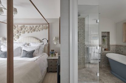 Bedroom with ensuite at Beatrix Cottage, Lake District