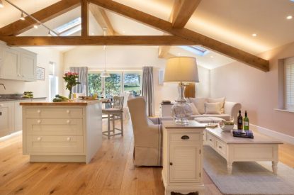 The kitchen and living room at Twitchers Cottage, Lake District