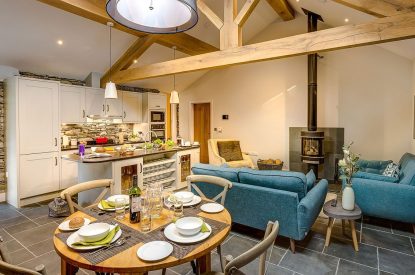 The open plan kitchen, lounge and dining room at Kirkstone, Lake District