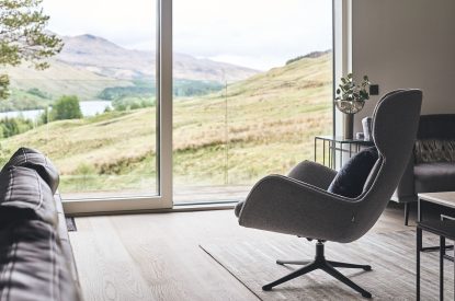 The living room at Munro Cabin, Loch Lomond