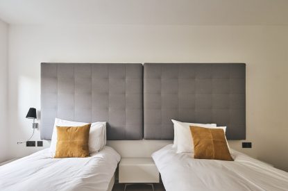 A twin bedroom at Stag Cabin, Loch Lomond