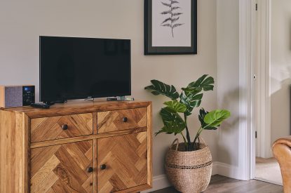 The Tv and stand at Bay Tree Cottage, Cotswolds