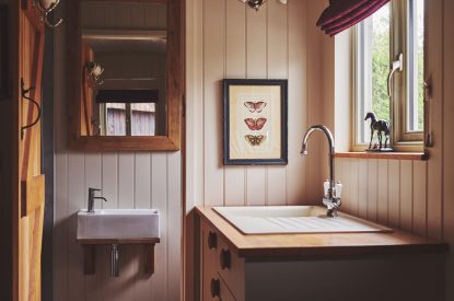 The kitchen and bathroom sink at Eagles Hut, Peak District